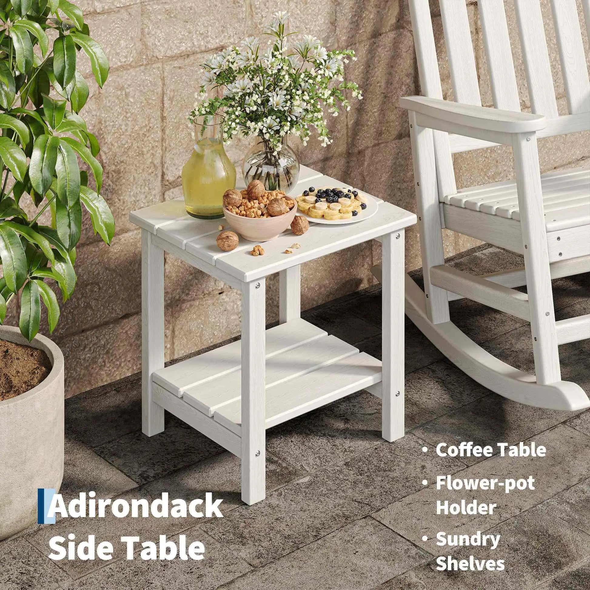 3-Piece HDPE Adirondack Rocking Chair Set with Side Table, weather-resistant outdoor rocking chair set with slatted backs