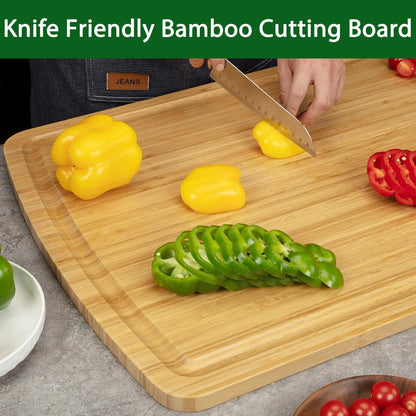 Extra-Large 30 x 20 Inch Bamboo Cutting Board with Juice Groove, Handles & Reversible Butcher Block Design, dual-sided bamboo cutting board for food preparation