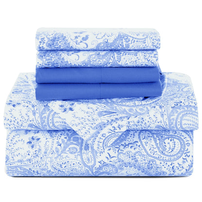 Luxurious 6-Piece Paisley Bed Sheet Set available in Navy Blue color, perfect for a sophisticated look.