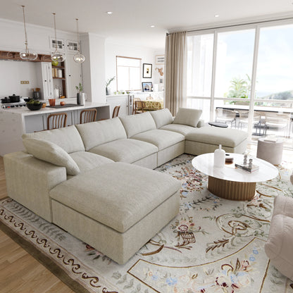 Modular 6-seat U-shaped Down Filled Comfy Cloud Couch