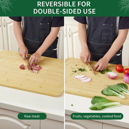 Extra-Large 30 x 20 Inch Bamboo Cutting Board with Juice Groove, Handles & Reversible Butcher Block Design, bamboo cutting board designed for large meal preparation