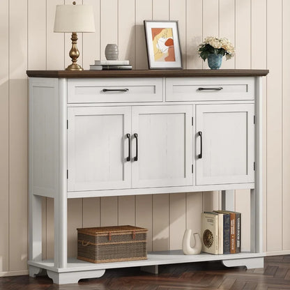 Elegant farmhouse console table with ample storage, perfect for organizing everyday essentials in any home.