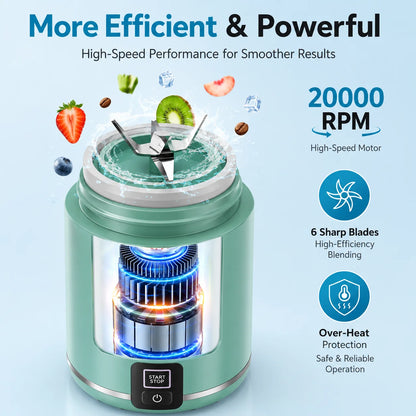 Portable 500ml USB Rechargeable Smoothie Maker with 6 Blades, 2 Modes & BPA-Free Travel Cup, green portable smoothie blender