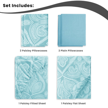 Luxurious 6-Piece Paisley Bed Sheet Set in Ivory, featuring a stunning paisley design.