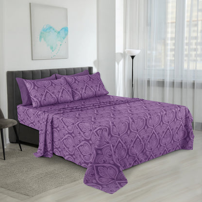 Luxurious 6-Piece Paisley Bed Sheet Set in Purple, featuring a vibrant paisley design on soft microfiber.