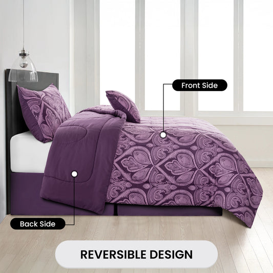 Elegant Paisley design from the Microfiber Reversible Comforter Set, ideal for all-season comfort.