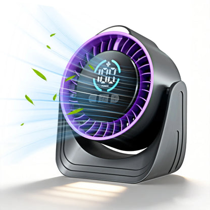 Refluxe Portable USB Desk Fan - 100 Speed Turbo Airflow Quiet Cooling - Purple with LED speed display, portable desk fan