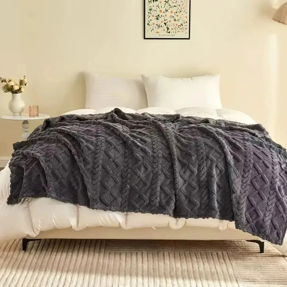 AEHOME Lamb Fleece Blanket - Anti-Pilling Fluffy Throw for Sofa and Bed - Gray/Pink, cozy Lamb fleece blanket folded for storage