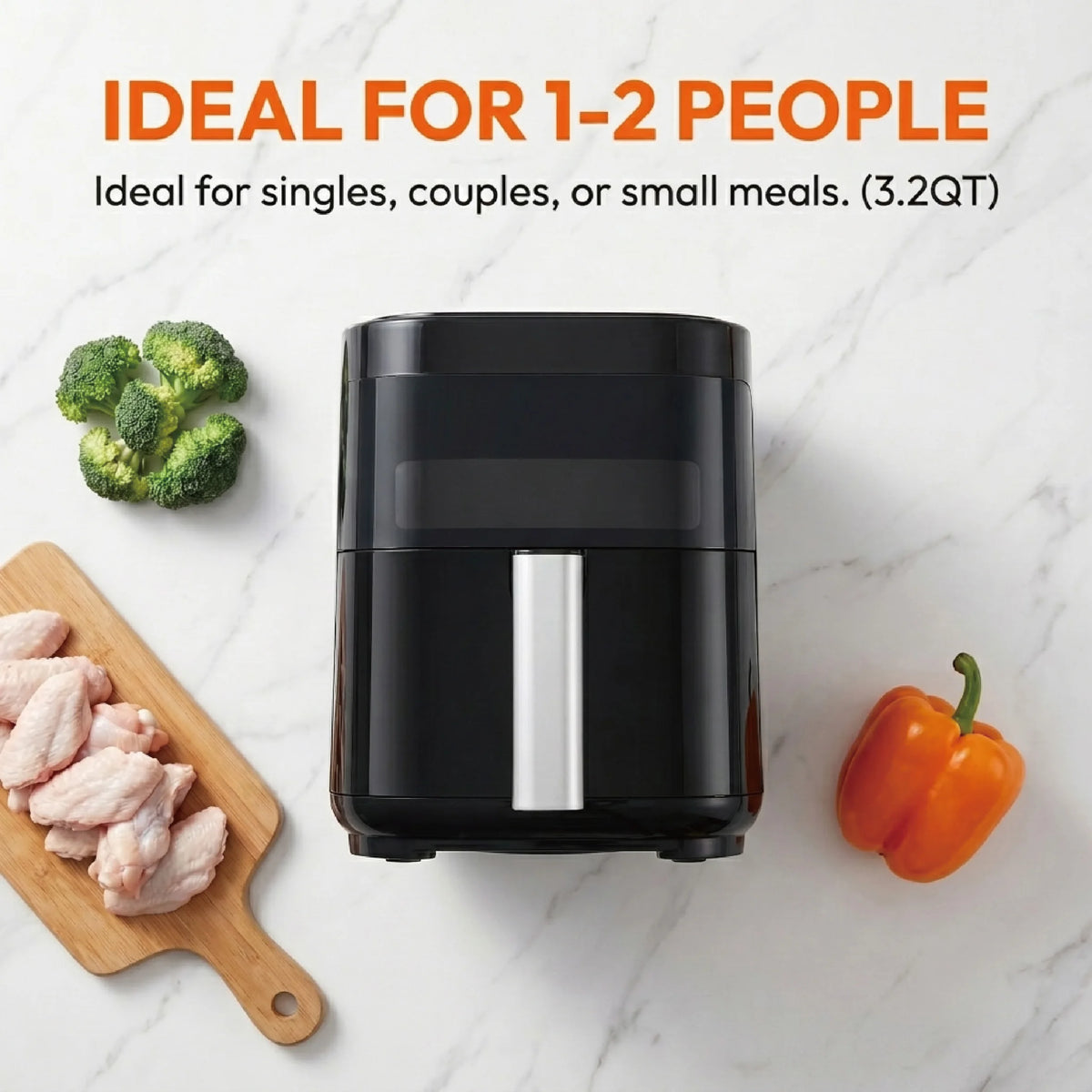 Simple Deluxe 3.2QT Visible Window Air Fryer, 1200W Compact 8-in-1 Touchscreen Air Fryer for Dorms & Apartments featuring eight preset functions for easy compact air fryer meals.
