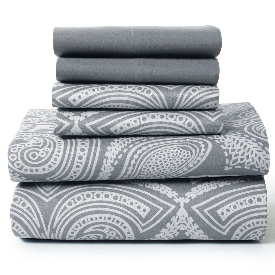 Close-up of the beautiful paisley pattern on the Luxurious 6-Piece Paisley Bed Sheet Set in any of its colors.