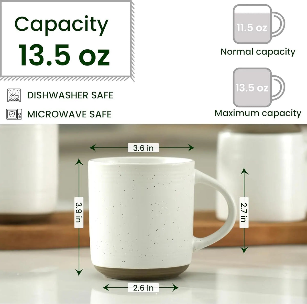 Bacimi 13.5 oz Stoneware Coffee Mug Set of 4, Handcrafted Ceramic Cups for Coffee, Tea & Lattes — ceramic stoneware coffee mug set with comfortable handles