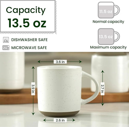 Bacimi 13.5 oz Stoneware Coffee Mug Set of 4, Handcrafted Ceramic Cups for Coffee, Tea & Lattes — ceramic stoneware coffee mug set with comfortable handles