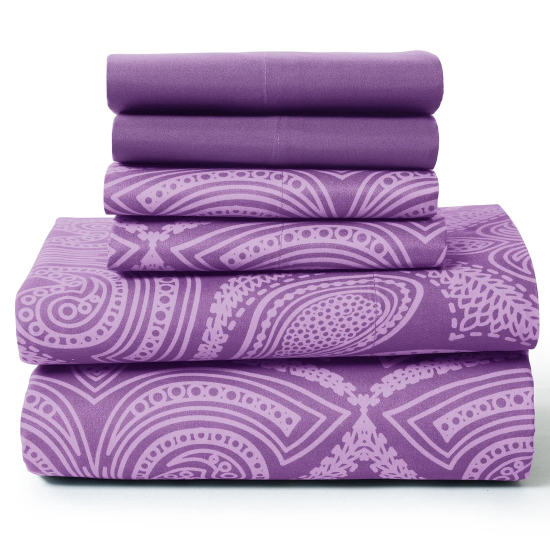 Luxurious 6-Piece Paisley Bed Sheet Set displayed in Grey, showcasing the elegant paisley design.