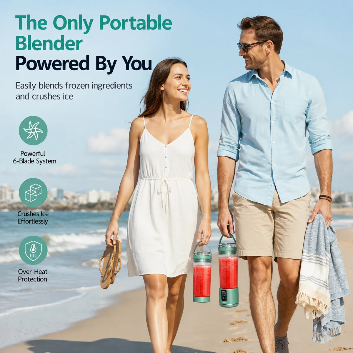 Portable 500ml USB Rechargeable Smoothie Maker with 6 Blades, 2 Modes & BPA-Free Travel Cup, USB rechargeable portable smoothie blender