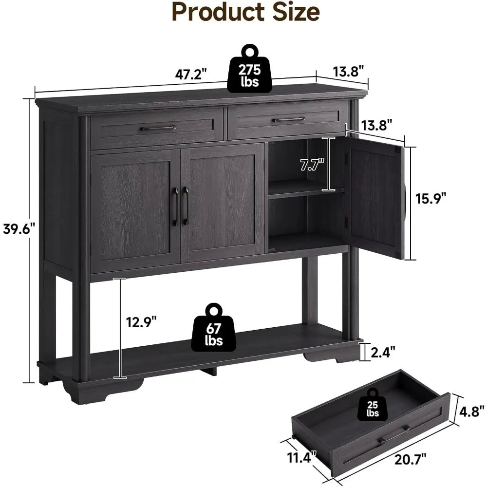 Versatile engineered wood console table from HomelyOasis, functioning as a stylish buffet cabinet with drawers and doors.