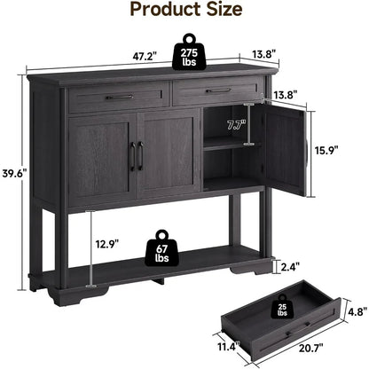 Versatile engineered wood console table from HomelyOasis, functioning as a stylish buffet cabinet with drawers and doors.