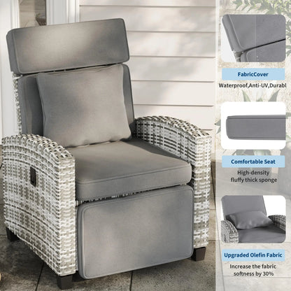 Outdoor Rattan Recliner Chair with Footrest, 145° Adjustable Backrest & Flip-Up Side Table – rattan recliner chair reclined for comfortable outdoor lounging
