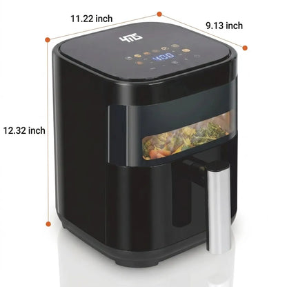 Simple Deluxe 3.2QT Visible Window Air Fryer, 1200W Compact 8-in-1 Touchscreen Air Fryer for Dorms & Apartments displayed on a kitchen counter as a space-saving compact air fryer.