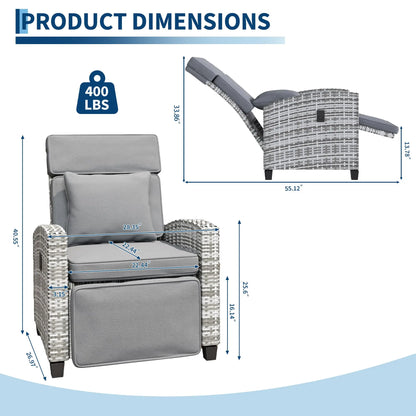 Outdoor Rattan Recliner Chair with Footrest, 145° Adjustable Backrest & Flip-Up Side Table – cushioned rattan recliner chair with footrest extended