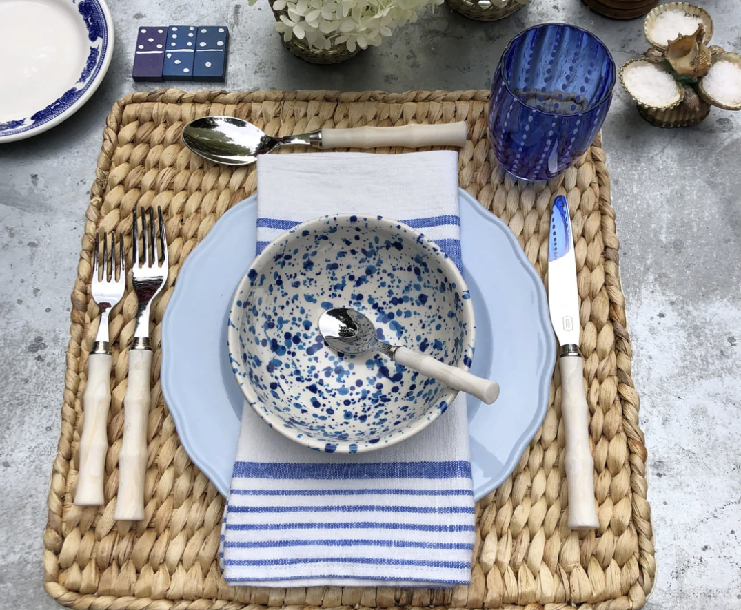 Flatware Set featuring chic bamboo-style green acrylic handles on 18/10 stainless steel cutlery, enhancing everyday dining with a touch of elegance.