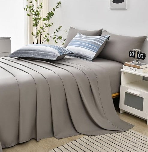 Complete view of the Light Blue Blue & White Striped Comforter Set, highlighting the soft microfiber bedding and modern design.
