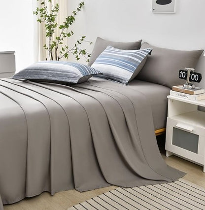 Complete view of the Light Blue Blue & White Striped Comforter Set, highlighting the soft microfiber bedding and modern design.