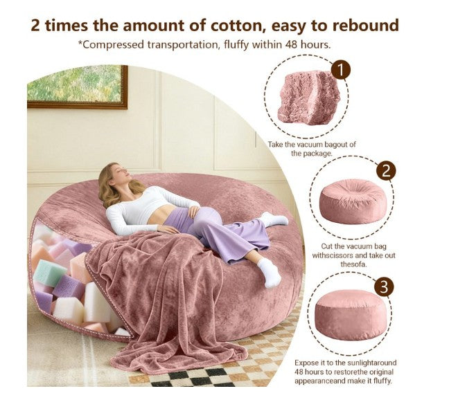 Luxurious oversized bean bag chair offering plush seating and support for adults.