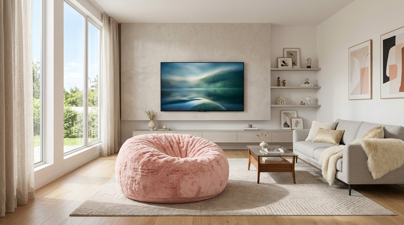 Soft and inviting oversized bean bag chair perfect for creating a modern relaxation spot.