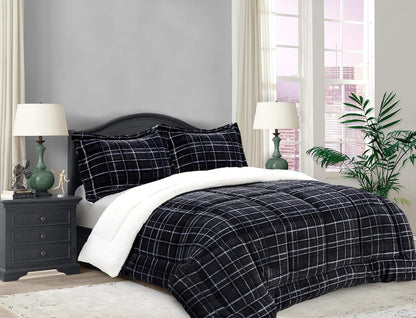 Close-up of the luxurious textures in the Luxury Plaid Sherpa Comforter Set for an inviting sleep space.