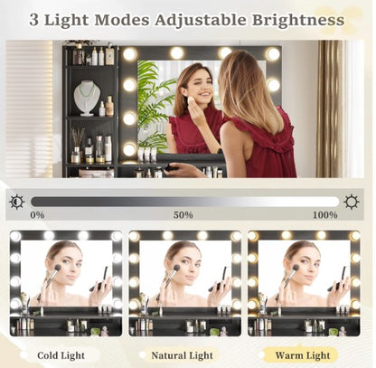 Black LED Glam Vanity – 3-Color Mirror