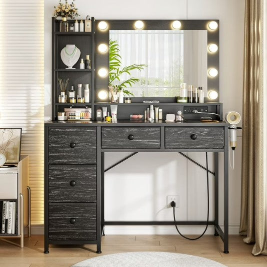Black LED Glam Vanity – 3-Color Mirror