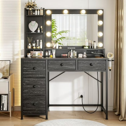 Black LED Glam Vanity – 3-Color Mirror