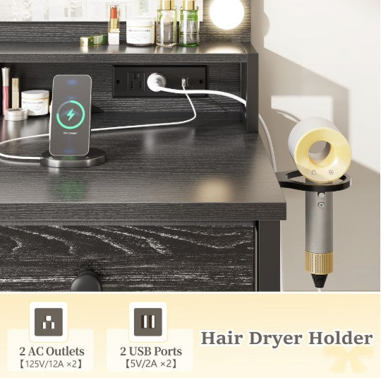 Black LED Glam Vanity – 3-Color Mirror