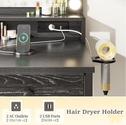 Black LED Glam Vanity – 3-Color Mirror