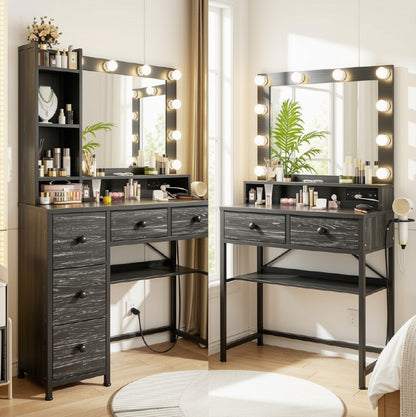 Black LED Glam Vanity – 3-Color Mirror