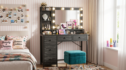 Black LED Glam Vanity – 3-Color Mirror