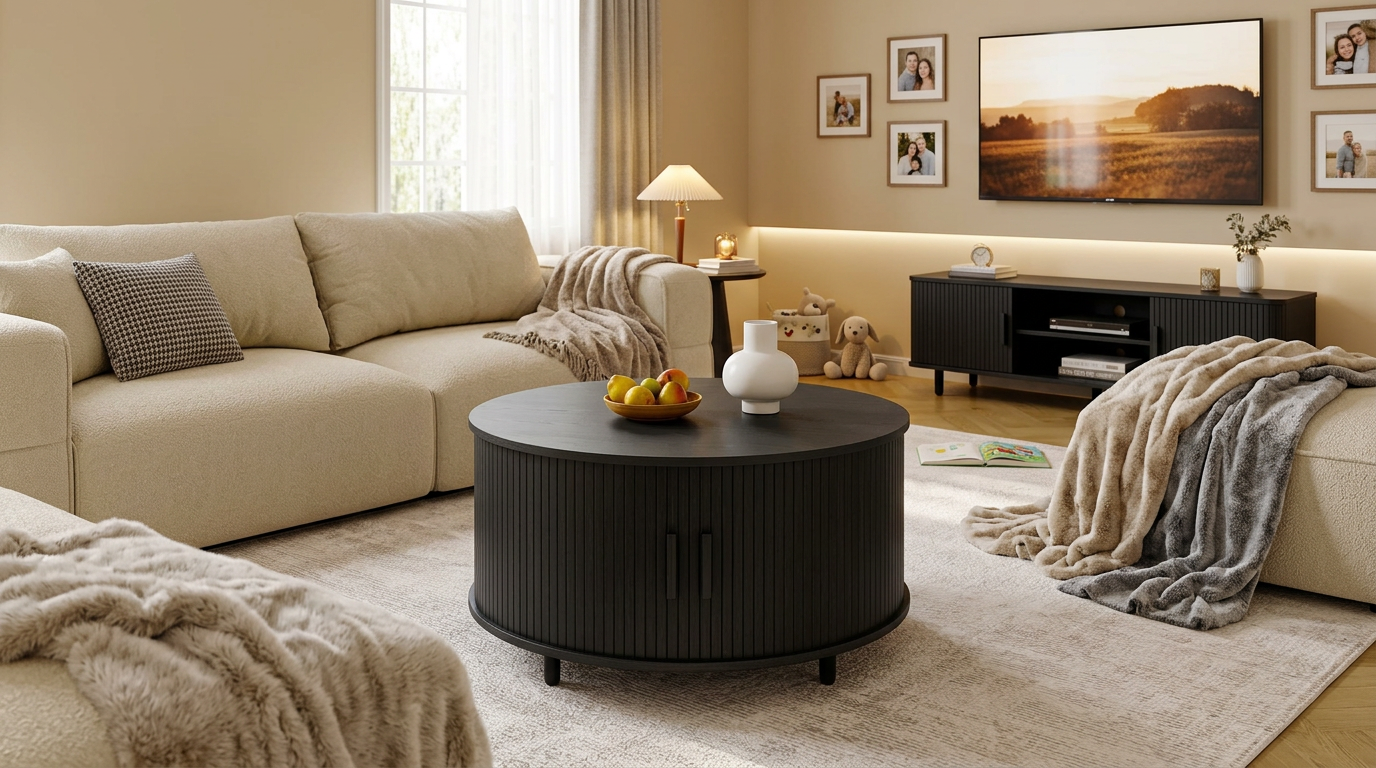 Lifestyle image of the modern coffee table in a bright living space – The perfect mid century coffee table for enhancing your home.