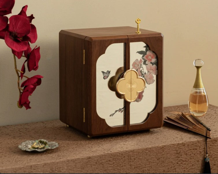 World Menagerie Black Walnut Jewelry Box with Lock - 5-Layer Wooden Organizer with Mirror - Black Walnut, gift-ready jewelry box with mirror and lock
