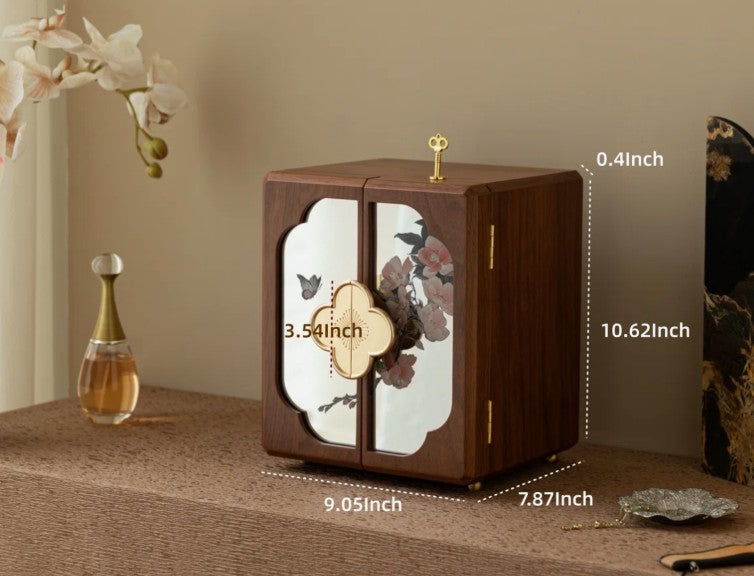 World Menagerie Black Walnut Jewelry Box with Lock - 5-Layer Wooden Organizer with Mirror - Black Walnut, jewelry box with mirror for bedroom vanity storage