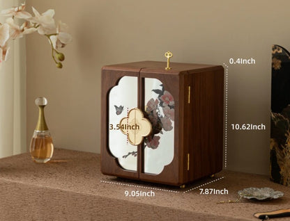 World Menagerie Black Walnut Jewelry Box with Lock - 5-Layer Wooden Organizer with Mirror - Black Walnut, jewelry box with mirror for bedroom vanity storage