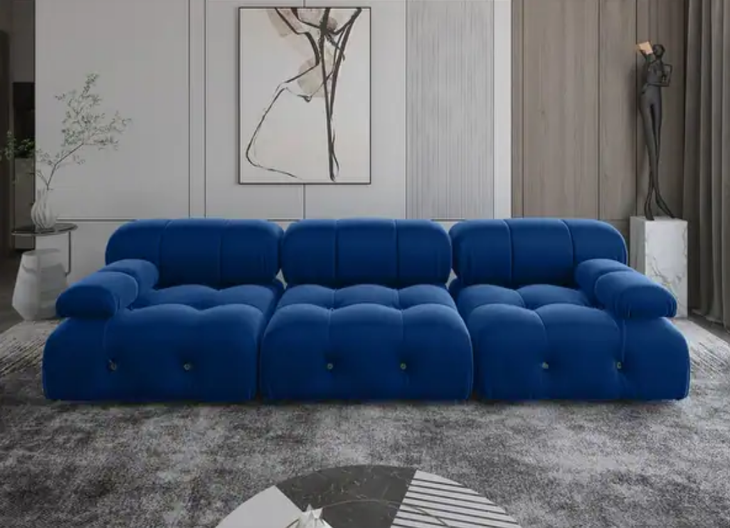Sectional arrangement of the Green or Blue Velvet Modular Sectional Sofa – A versatile design that easily adapts to any living room layout.
