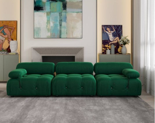 Deep comfy seating of the Green or Blue Velvet Modular Sectional Sofa – Ideal for comfort and style in modern living spaces.