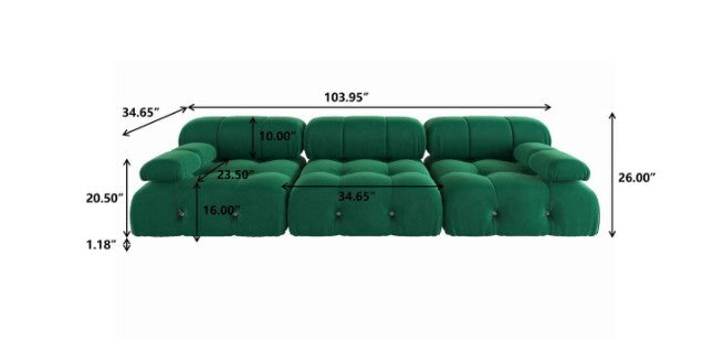 Comfortable seating of the Green or Blue Velvet Modular Sectional Sofa – Ideal for lounging and entertaining in a modern living room.
