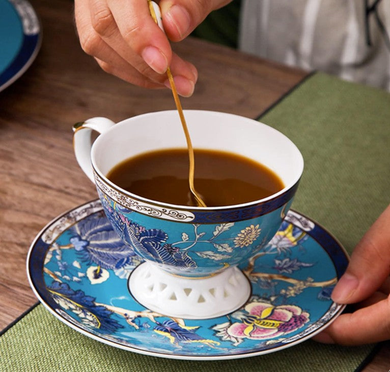 Vibrant colors and floral designs on Vintage Bone China Tea Cup.