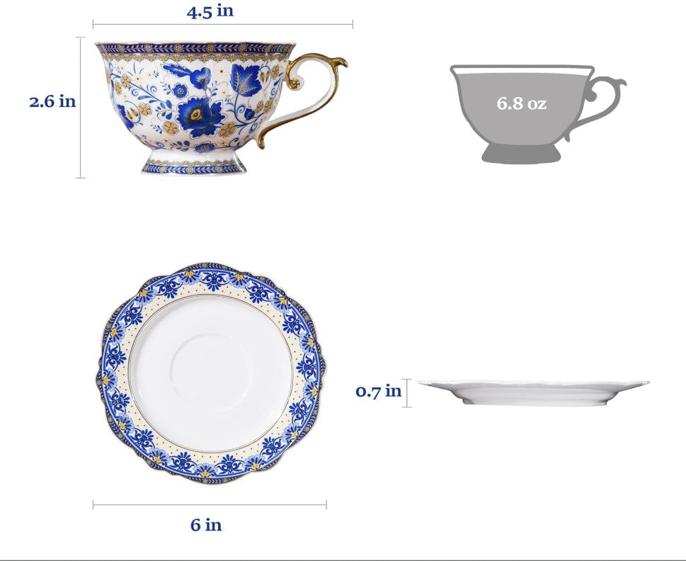 Traditional Vintage Bone China Tea Cup with decorative gold trim.