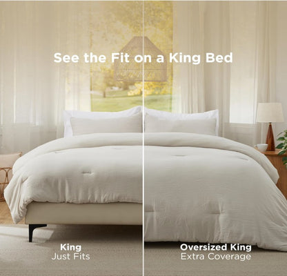 California King Comforter Set – Variety of colors including Beige and White displayed in settings.