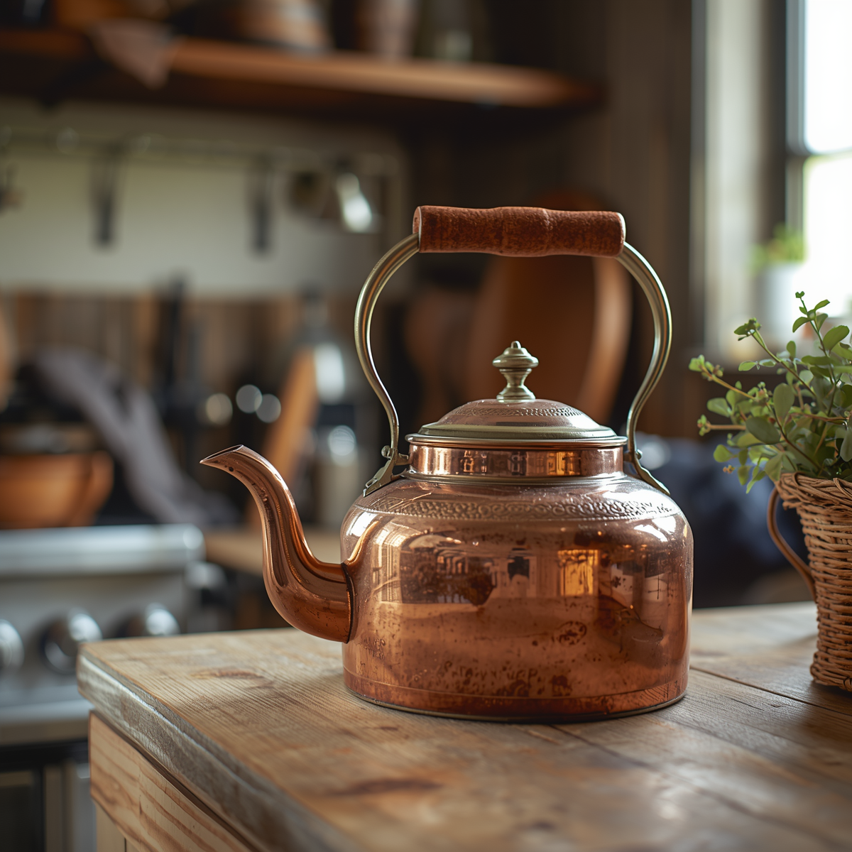Copper Teapot 100% Pure Handmade – Versatile tea kettle enhancing both rustic and modern kitchen styles.