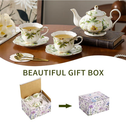 Charming setup of the Vintage Blue Floral Bone China Tea Set for a cozy tea gathering.