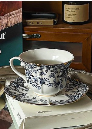Espresso view of the Vintage Blue Floral Bone China Tea Set showcasing its elegance.