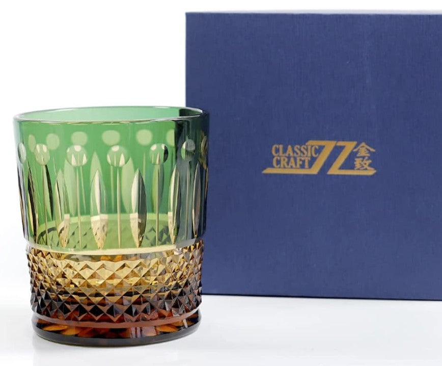 Sophisticated Premium Hand-Cut Whiskey Glass – Lead-Free Crystal Edo Kiriko Tumbler, adding a unique artisan element to any cocktail presentation.